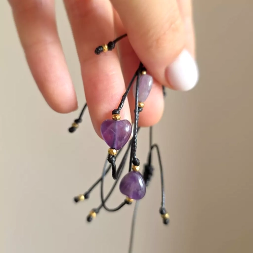 SZN1060 webp Bransoletka ametyst serduszko i hematyt na czarnym sznurku Magneska 11.webp