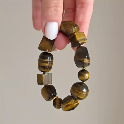 KAM852 webp Bransoletka Bohemian tygrysie oko i hematyt Magneska biżuteria.webp