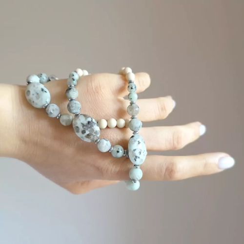 MES328 webp Pebbles męska bransoletka jaspis lotus, kamień rzeczny i hematyt Magneska biżuteria 2.webp