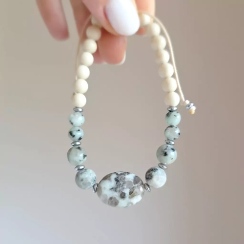 MES328 webp Pebbles męska bransoletka jaspis lotus, kamień rzeczny i hematyt Magneska biżuteria 4.webp