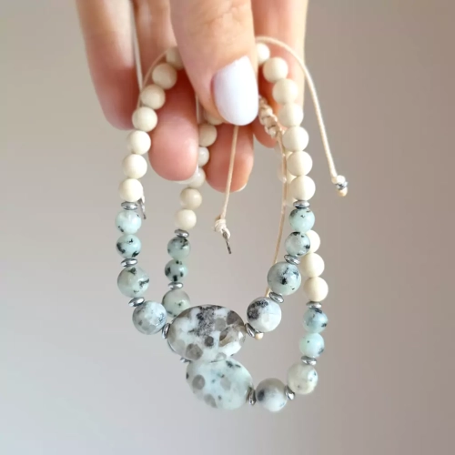 MES328 webp Pebbles męska bransoletka jaspis lotus, kamień rzeczny i hematyt Magneska biżuteria 5.webp