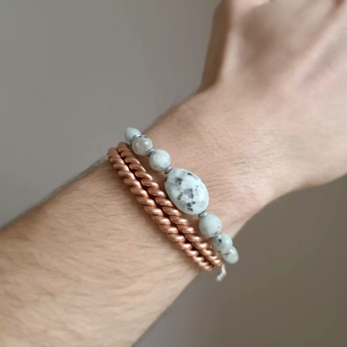 MES328 webp Pebbles męska bransoletka jaspis lotus, kamień rzeczny i hematyt Magneska biżuteria.webp