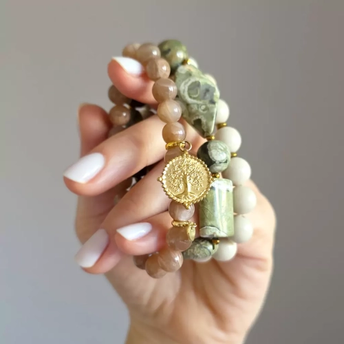 ZST467 wbep Zestaw bransoletek kamień słoneczny, jaspis riolit, kamień rzeczny, hematyt i drzewo życia Soul roots Magneska biżuteria 3.webp