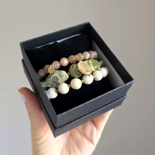 ZST467 wbep Zestaw bransoletek kamień słoneczny, jaspis riolit, kamień rzeczny, hematyt i drzewo życia Soul roots Magneska biżuteria.webp