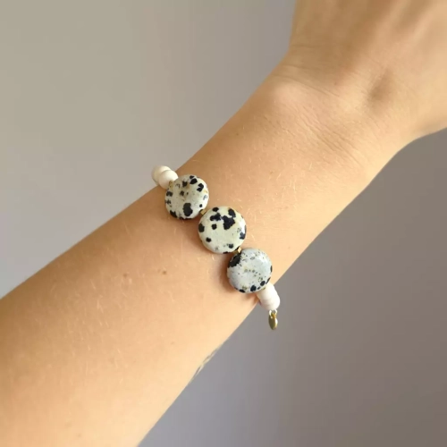 KAM858 webp Bransoletka kamień rzeczny, jaspis dalmatyńczyk i hematyt Magneska biżuteria 4.webp