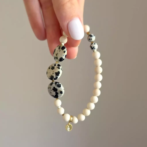 KAM858 webp Bransoletka kamień rzeczny, jaspis dalmatyńczyk i hematyt Magneska biżuteria 6.webp