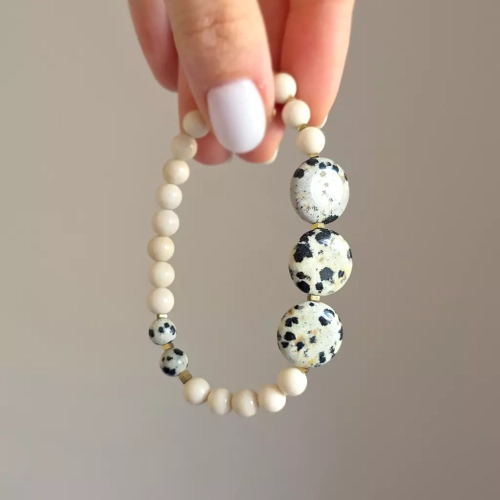 KAM858 webp Bransoletka kamień rzeczny, jaspis dalmatyńczyk i hematyt Magneska biżuteria.webp