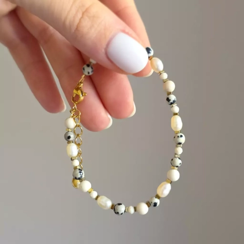 kam859 webp Bransoletka kamień rzeczny, jaspis dalmatyńczyk, perły i hematyt V.2  Magneska biżuteria 5.webp