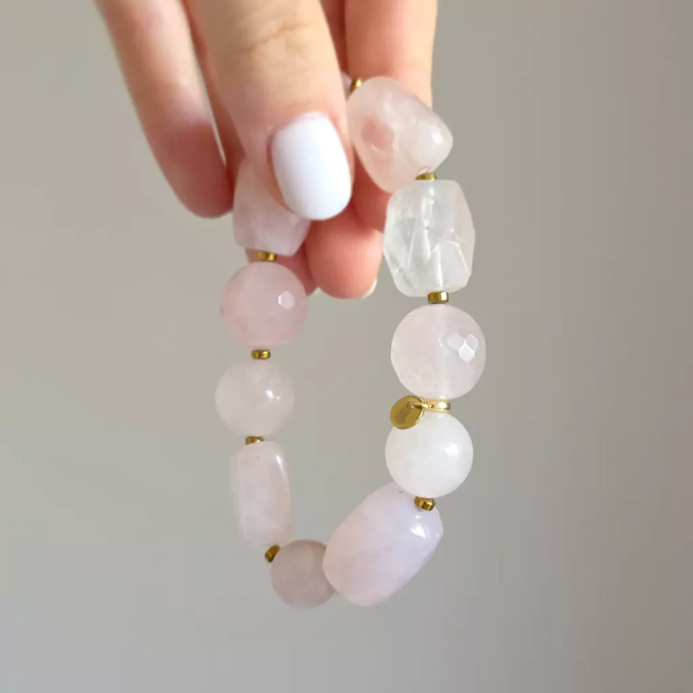 KAM863 webp Bohemian bransoletka unikat kwarc różowy i hematyt Magneska biżuteria.webp