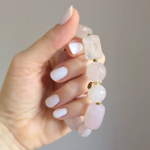 KAM863 webp Bohemian bransoletka unikat kwarc różowy i hematyt Magneska biżuteria 2.webp