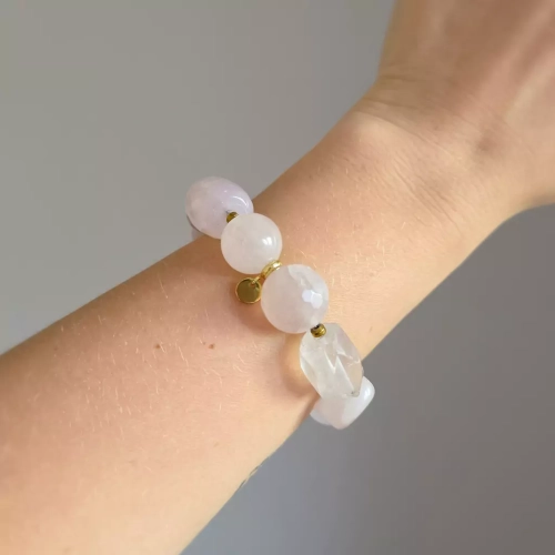 KAM863 webp Bohemian bransoletka unikat kwarc różowy i hematyt Magneska biżuteria 3.webp