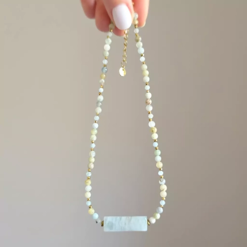 NAW1085 webp Naszyjnik unikat choker akwamaryn i hematyt Magneska biżuteria.webp