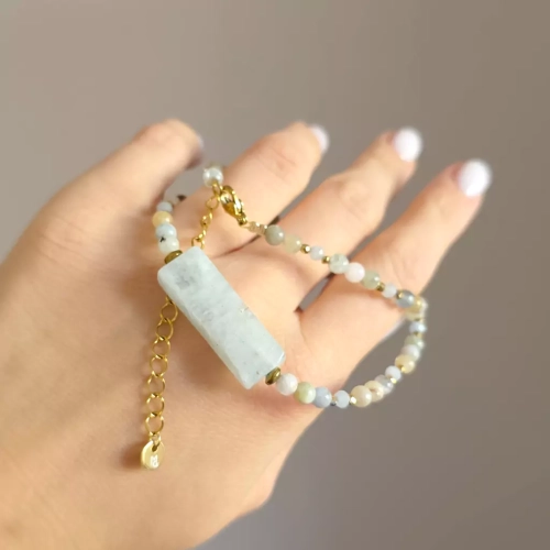 NAW1085 webp Naszyjnik unikat choker akwamaryn i hematyt Magneska biżuteria 4.webp