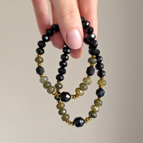 KAM865 webp Bransoletka czarny turmalin, labradoryt, hematyt i szklane kryształki Magneska biżuteria Zielona Góra 6.webp