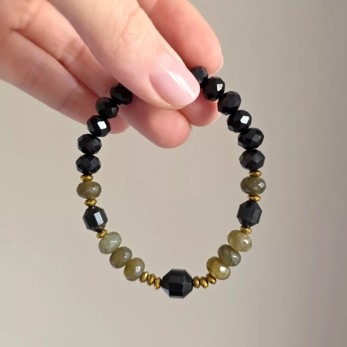 KAM865 webp Bransoletka czarny turmalin, labradoryt, hematyt i szklane kryształki Magneska biżuteria Zielona Góra 9.webp