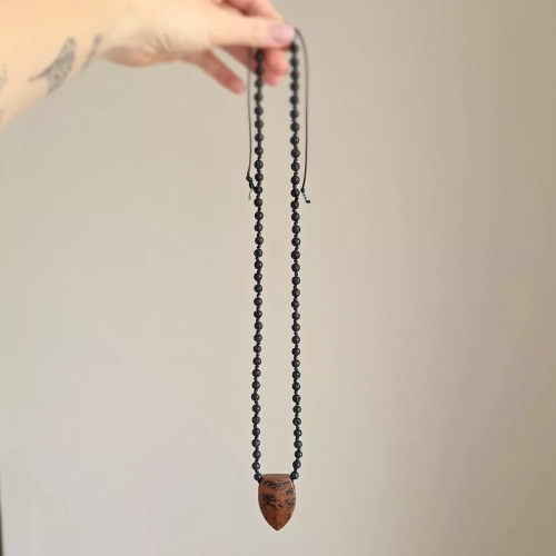 MESNAW057 webp Naszyjnik unisex obsydian mahoniowy i lawa wulkaniczna na czarnym sznurku Magneska biżuteria Zielona Góra.webp