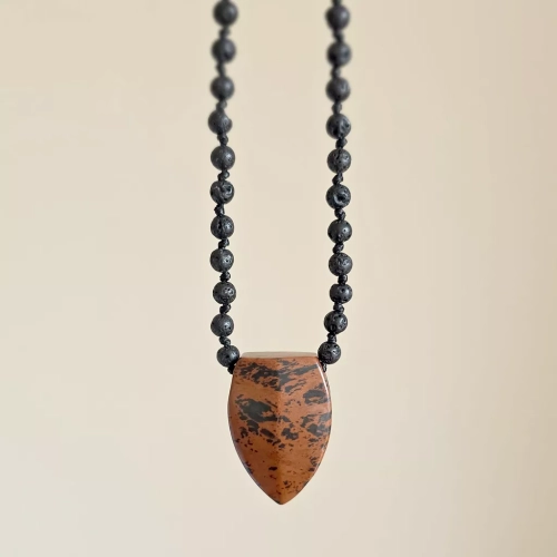 MESNAW057 webp Naszyjnik unisex obsydian mahoniowy i lawa wulkaniczna na czarnym sznurku Magneska biżuteria Zielona Góra 2.webp