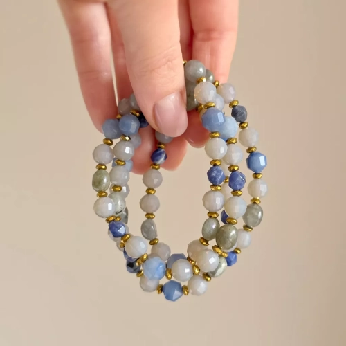 KAM866 webp Bransoletka awenturyn niebieski, labradoryt, sodalit, hematyt i szklane kryształki Magneska biżuteria.webp