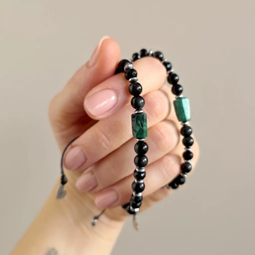 SZN1117 webp Pebbles damska bransoletka malachit, czarny turmalin, onyks, obsydian tęczowy i srebrny hematyt Magneska.webp