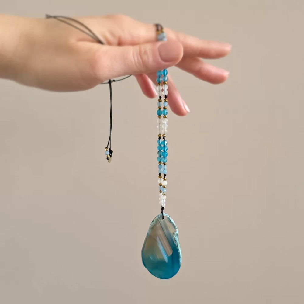 NAW1118 webp Naszyjnik regulowany agat, kamień księżycowy i hematyt na czarnym sznurku Magneska biżuteria 4.webp