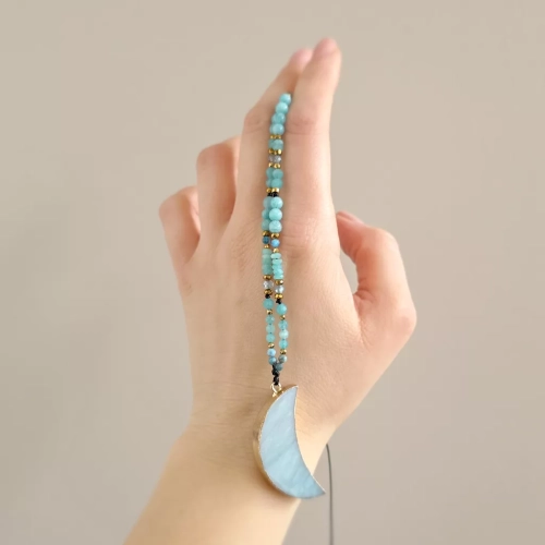 NAW1124 webp Naszyjnik unikat regulowany amazonit, apatyt niebieski i hematyt na czarnym sznurku Magneska biżuteria 5.webp