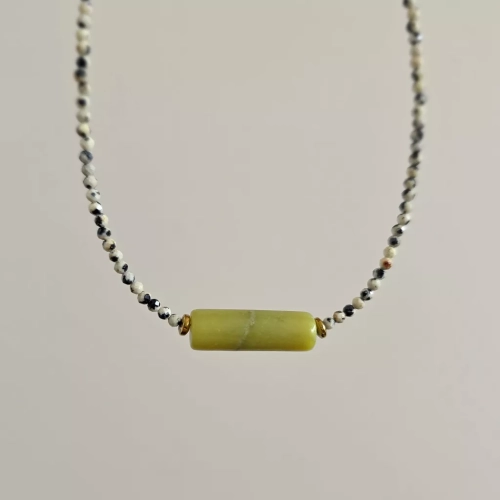 NAW1133 webp Naszyjnik unikat choker jadeit, jaspis dalmatyński i hematyt Magneska biżuteria 2.webp