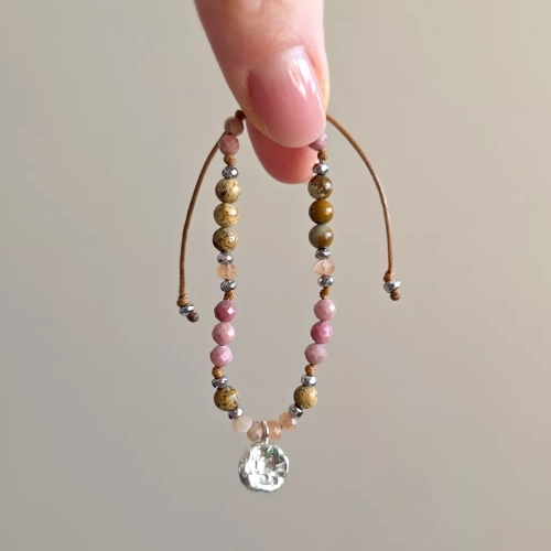 SZN1119 webp SUNSET - księżyc - bransoletka unikat kamień słoneczny, jaspis pejzażowy, rodonit, hematyt i srebro p.925 Magneska.webp