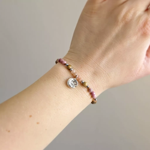 SZN1119 webp SUNSET - księżyc - bransoletka unikat kamień słoneczny, jaspis pejzażowy, rodonit, hematyt i srebro p.925 Magneska 2.webp