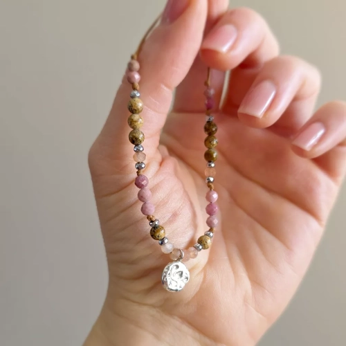 SZN1119 webp SUNSET - księżyc - bransoletka unikat kamień słoneczny, jaspis pejzażowy, rodonit, hematyt i srebro p.925 Magneska 3.webp