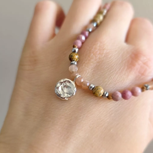 SZN1119 webp SUNSET - księżyc - bransoletka unikat kamień słoneczny, jaspis pejzażowy, rodonit, hematyt i srebro p.925 Magneska 4.webp