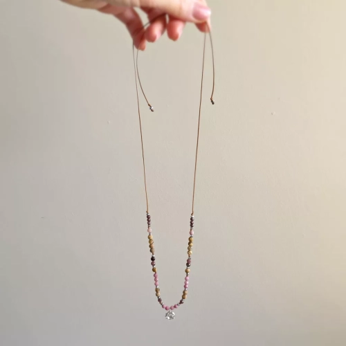 NAW1137 webp SUNSET - księżyc - naszyjnik regulowany rodonit, jaspis pejzażowy, hematyt i srebro p.925 Magneska biżuteria.webp