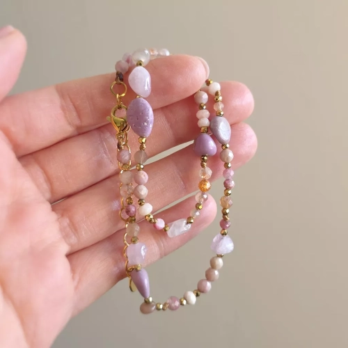 NAW1138 webp Naszyjnik unikat choker fosfosyderyt, kamień słoneczny, rodonit, awenturyn pomarańczowy, kunzyt i hematyt Magneska 4.webp