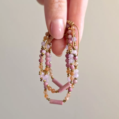 FULLNESS039 webp Bransoletka rodonit, kamień słoneczny, kunzyt i hematyt na brązowym sznurku Fullness of Fullness of joyful heart Magneska 4.webp