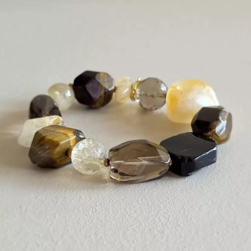 KAM873 webp Bohemian bransoletka unikat cytryn, kwarc dymny, tygrysie oko, czarny turmalin i hematyt Magneska 3.webp