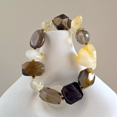 KAM873 webp Bohemian bransoletka unikat cytryn, kwarc dymny, tygrysie oko, czarny turmalin i hematyt 6.webp