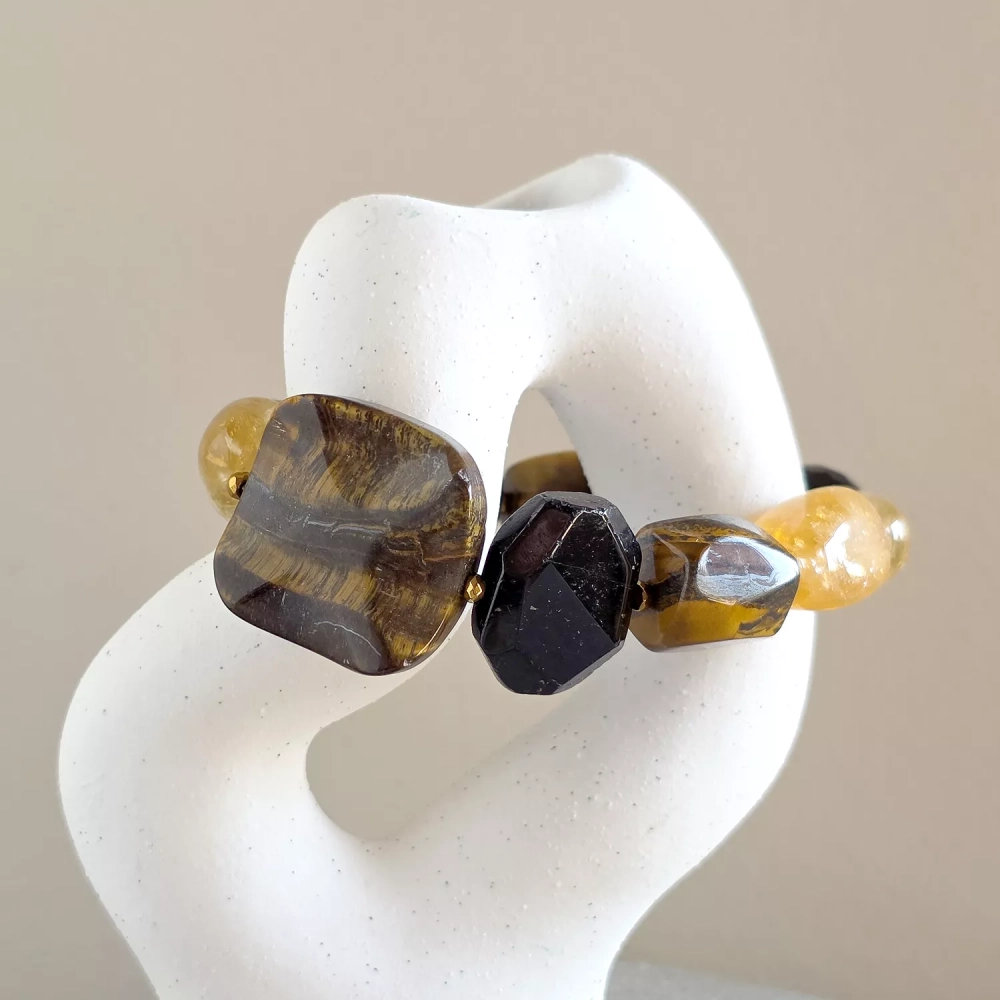 NAW874 webp Bohemian bransoletka unikat cytryn, tygrysie oko, czarny turmalin i hematyt Magneska 5.webp