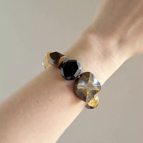 NAW874 webp Bohemian bransoletka unikat cytryn, tygrysie oko, czarny turmalin i hematyt Magneska 6.webp