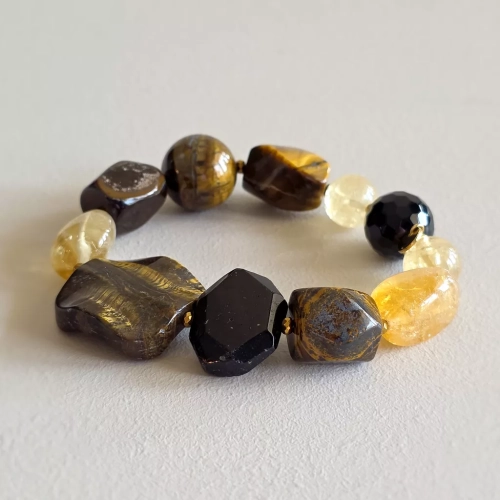 NAW874 webp Bohemian bransoletka unikat cytryn, tygrysie oko, czarny turmalin i hematyt Magneska 8.webp