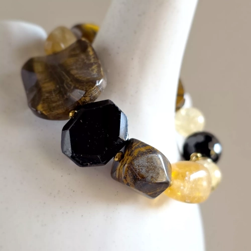 NAW874 webp Bohemian bransoletka unikat cytryn, tygrysie oko, czarny turmalin i hematyt Magneska.webp