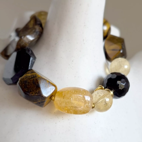 NAW874 webp Bohemian bransoletka unikat cytryn, tygrysie oko, czarny turmalin i hematyt Magneska 2.webp