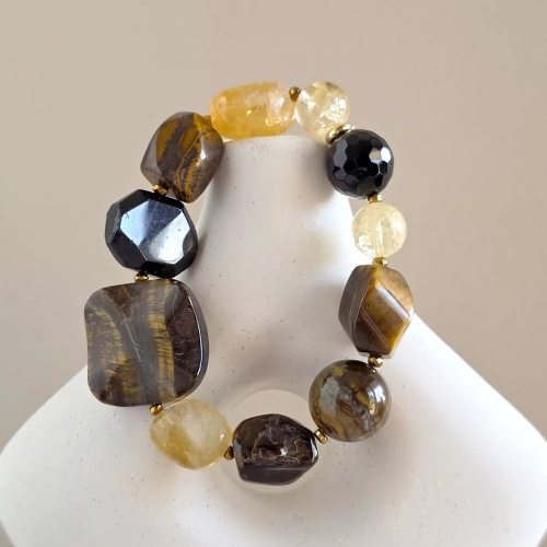 NAW874 webp Bohemian bransoletka unikat cytryn, tygrysie oko, czarny turmalin i hematyt Magneska 3.webp