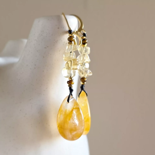 KST814 webp Kolczyki wiszące unikaty golden healer, tygrysie oko, cytryn, hematyt i złota stal chirurgiczna Magneska.webp