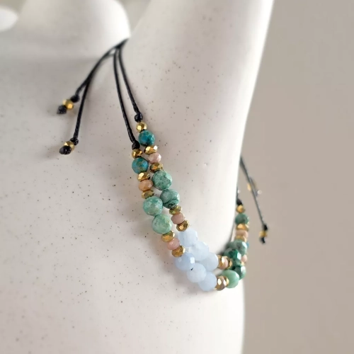 SZN1129 webp Bransoletka angelit, rodochrozyt, chryzokola i hematyt na czarnym sznurku Magneska biżuteria Zielona Góra 4.webp