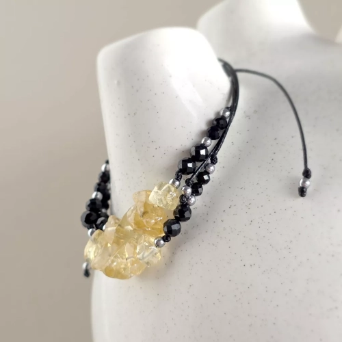 SZN1124 webp Bransoletka cytryn, czarny turmalin i hematyt na czarnym sznurku v.2 Magneska biżuteria Zielona Góra.webp