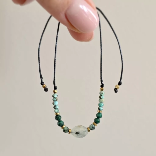 SZN1130 webp Bransoletka prehnit z epidotem, turkus, malachit i hematyt na czarnym sznurku  Magneska biżuteria Zielona Góra 5.webp