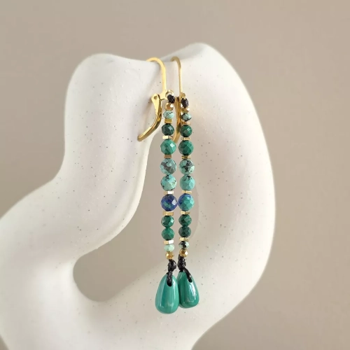 KST823 webp Kolczyki wiszące unikaty malachit, turkus, chryzokola, hematyt i złota stal chirurgiczna Magneska biżuteria Zielona Góra 4.webp