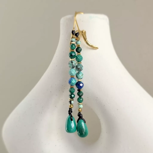 KST823 webp Kolczyki wiszące unikaty malachit, turkus, chryzokola, hematyt i złota stal chirurgiczna Magneska biżuteria Zielona Góra 5.webp