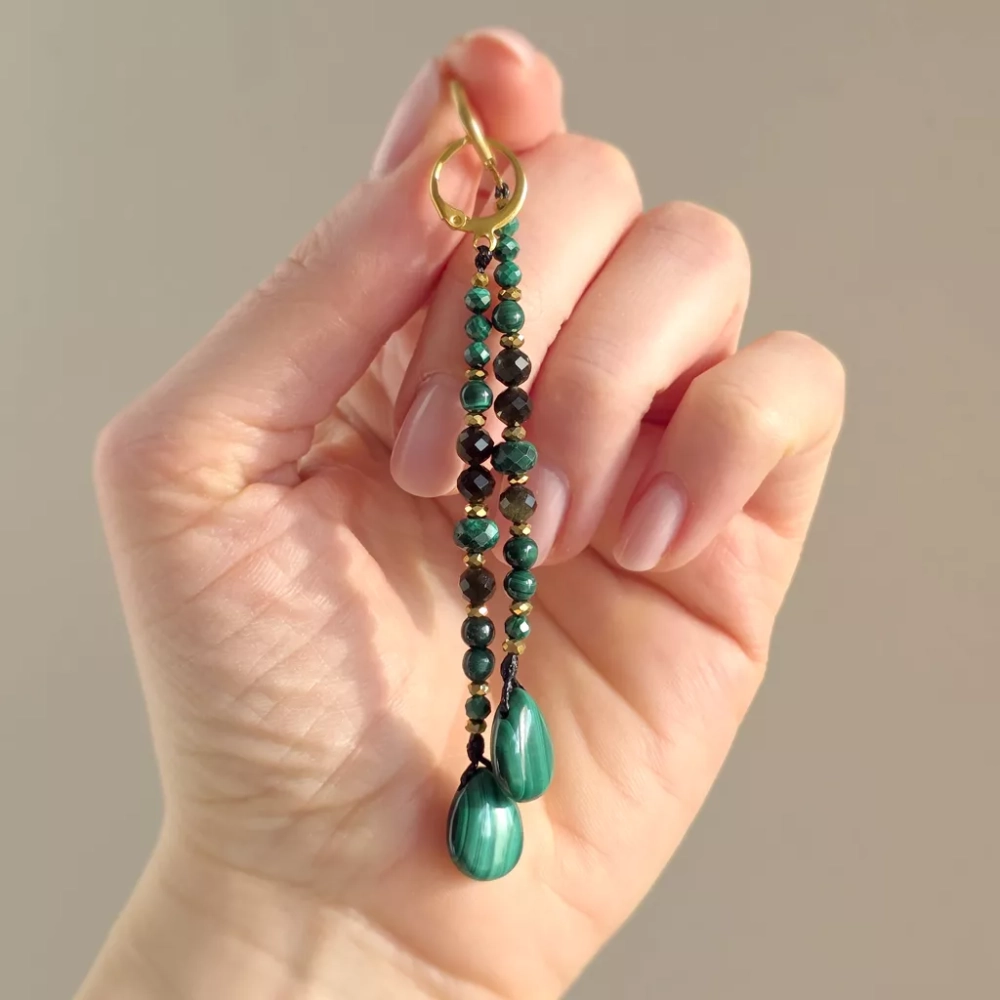 KST825 webp Kolczyki wiszące unikaty malachit, obsydian złoty, hematyt i złota stal chirurgiczna  Magneska biżuteria Zielona Góra 5.webp