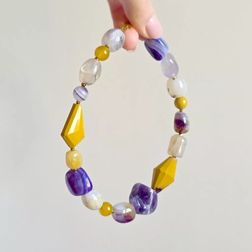 Bohemian naszyjnik kolia unikat z jaspisu mokait, agatu smoczego, ametystu, agatu żółtego i hematytu – ręcznie wykonana biżuteria z naturalnych kamieni. Magneska.pl