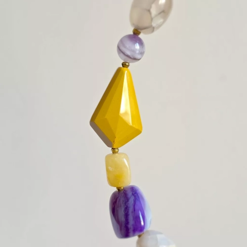 Bohemian naszyjnik kolia unikat z jaspisu mokait, agatu smoczego, ametystu, agatu żółtego i hematytu – ręcznie wykonana biżuteria z naturalnych kamieni. Magneska.pl